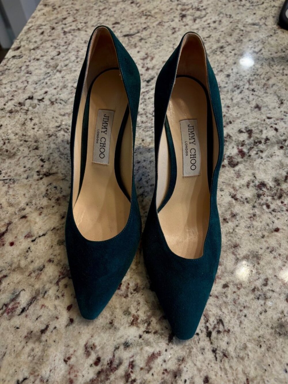 Jimmy Choo Romy Green Suede Heels 38.5